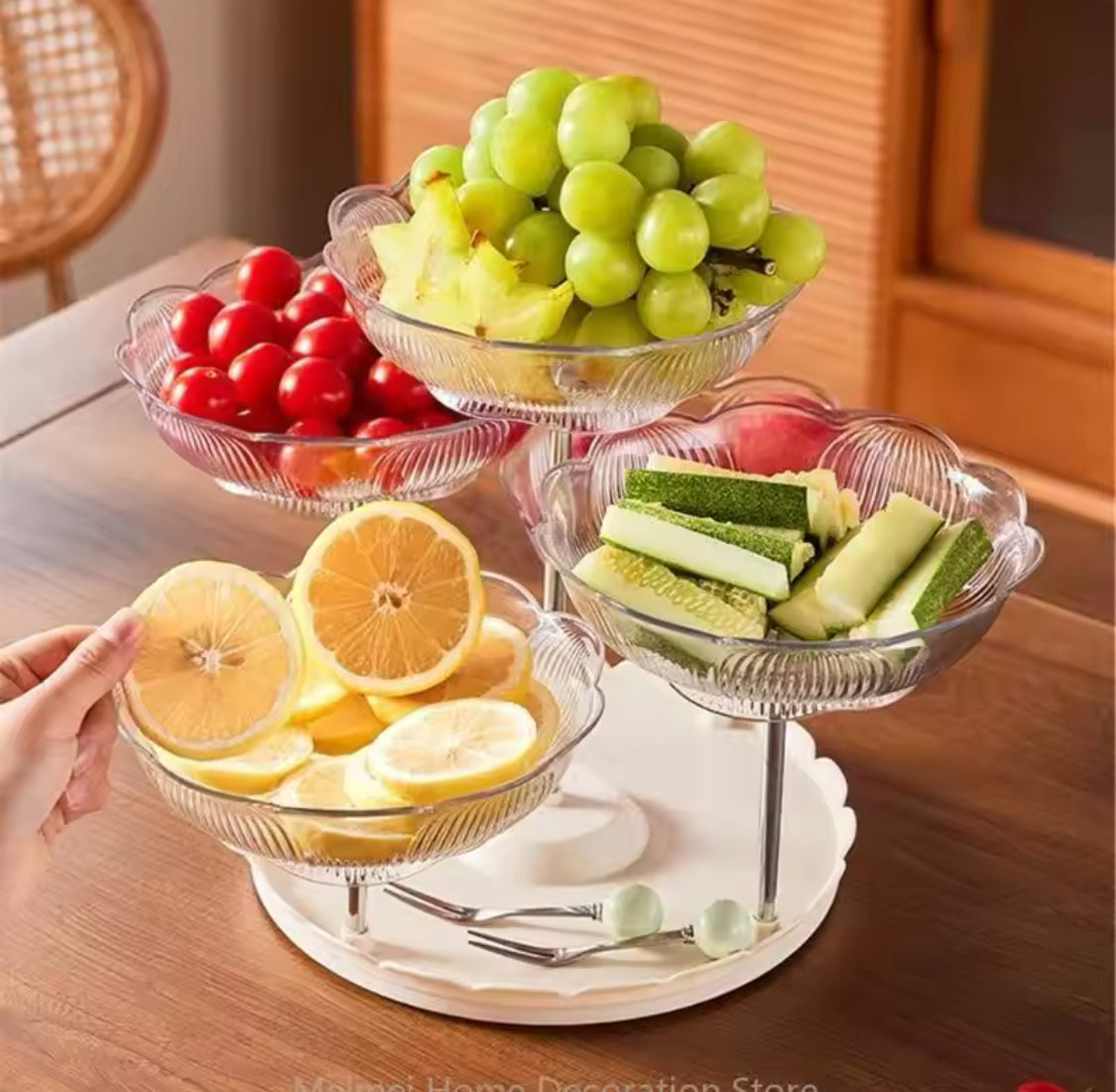 Multilayer Rotating Display Stand, Cakes Snacks and Fruits Stand, 3 Tier Fruit Plate, Stable Modern Dried Fruit Plate Multilayer Rotating Display Stand, Cakes Snacks and Fruits Stand, 3 Tier Fruit Plate, Stable Modern Dried Fruit Plate